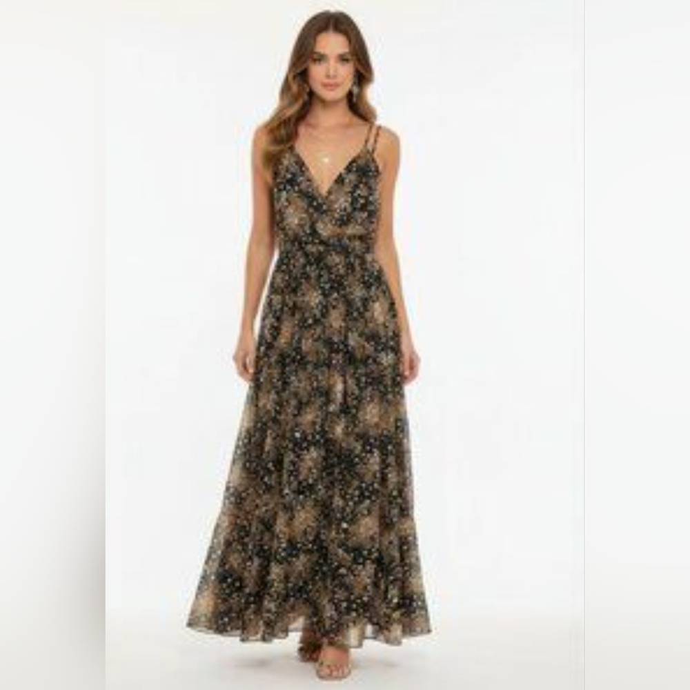 Premier Amour Bohemian Peasant Floral Sheer Belted Ruffled Maxi Dress